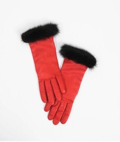 Paire de gants en agneau rouge, poignets...