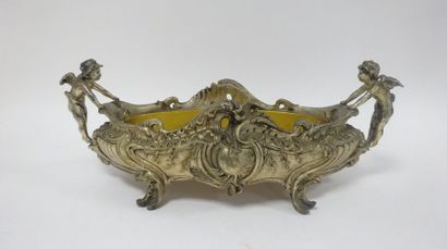 Jardinière ovale en bronze argenté de style...