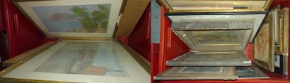 Deux caisse de pastels, paysages...