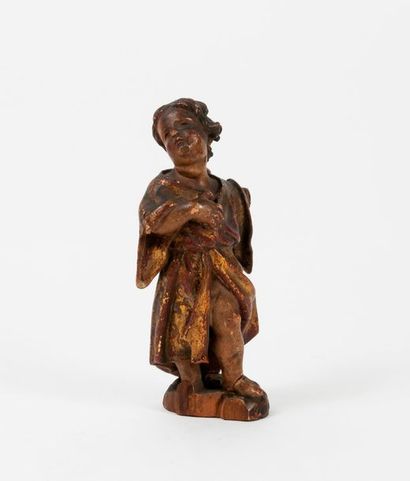 Petit ange debout en bois sculpté, polychromé...