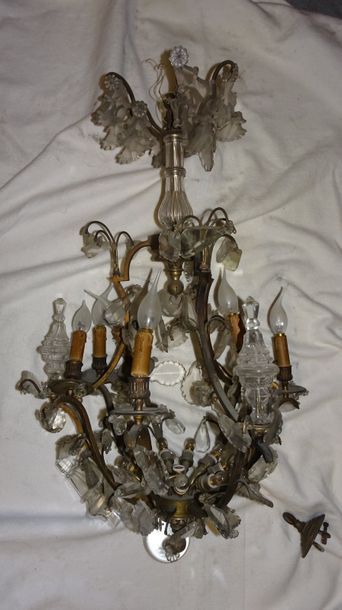 Lustre cage à 8 lumières, en laiton, pampilles...
