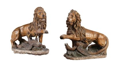 Ecole du XIXème siècle
Lions foulant des...