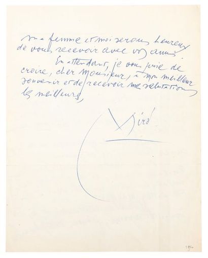 Joan MIRO (1893-1983)
Lettre autographe signée...