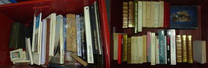 Caisse et mannette de livres divers.