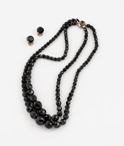 Collier à deux rangs en chute et paire de...