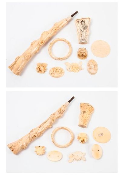 Ensemble de 9 objets en ivoire (Elephantidae...