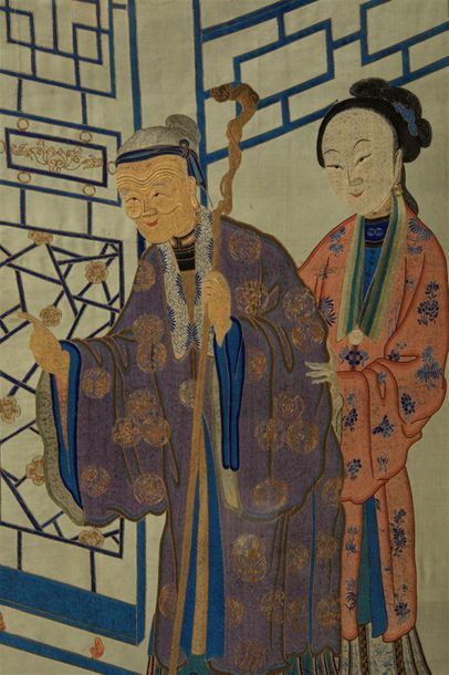 CHINE - XIXe siècle
Grand panneau en soie...