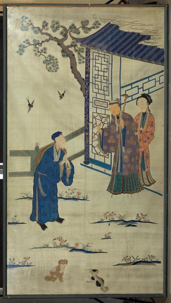 CHINE - XIXe siècle
Grand panneau en soie...