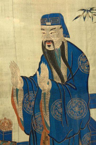 CHINE - XIXe siècle
Grand panneau en soie...