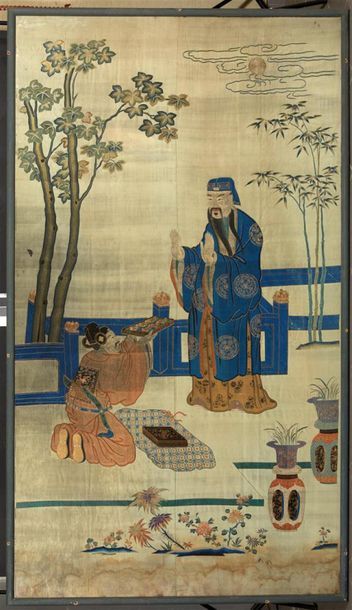 CHINE - XIXe siècle
Grand panneau en soie...