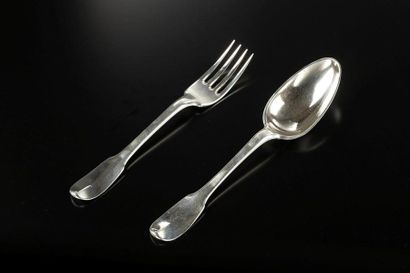 Couvert en argent uni plat. Nantes, 1749-50....