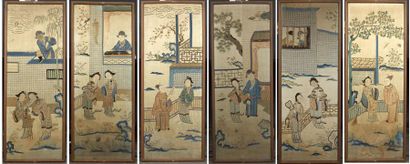 CHINE - XIXe siècle
Ensemble de six panneaux...