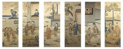 CHINE - XIXe siècle
Ensemble de six panneaux...