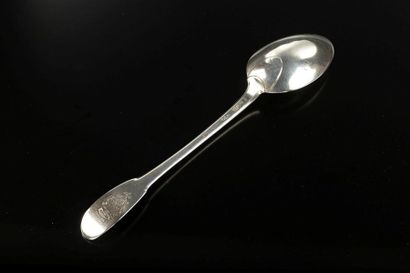 Cuiller à ragoût en argent uni. Vannes, 1754-60....