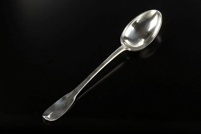 Cuiller à ragoût en argent uni. Vannes, 1754-60....