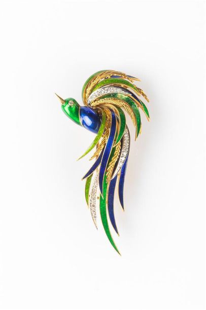 Broche en or en forme d'oiseau de paradis,...