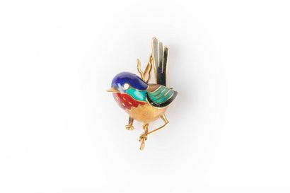 Petite broche oiseau en or émaillé (éclats)....