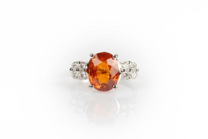 Bague en or gris sertie d'un grenat spessartite...