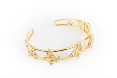 Bracelet rigide ouvrant en or orné de 5 papillons...