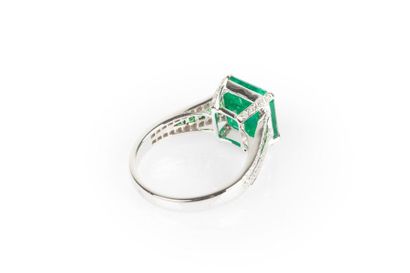 Bague en or gris sertie d'une émeraude de...
