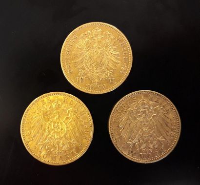 3 monnaies en or: 10 marks Prusse 1903 A,...