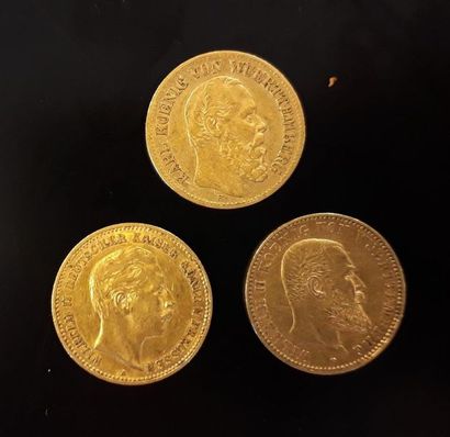 3 monnaies en or: 10 marks Prusse 1903 A,...