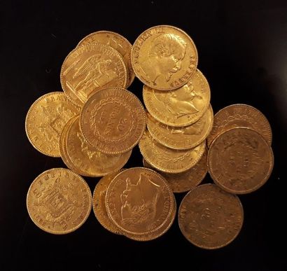 20 monnaies en or: 20 FF dates diverses