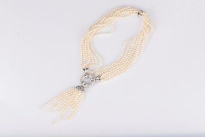 Collier sept rangs de perles de culture choker,...