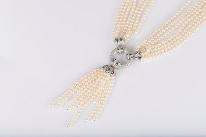Collier sept rangs de perles de culture choker,...