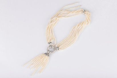 Collier sept rangs de perles de culture choker,...