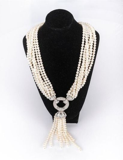 Collier sept rangs de perles de culture choker,...