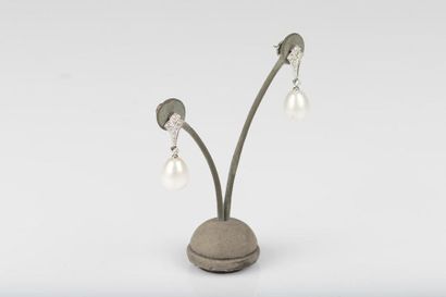 Paire de pendants d'oreilles en or gris sertis...