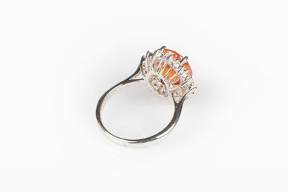 Bague en or gris sertie d'un grenat spessartite...
