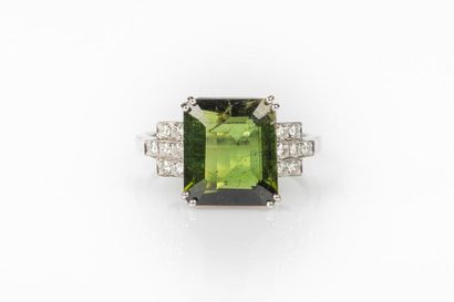 Bague en or gris sertie d'une tourmaline...