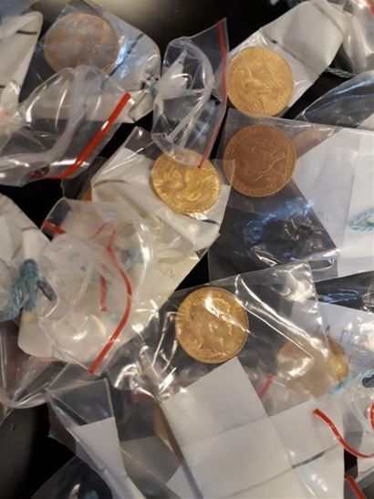 14 monnaies en or 20 FF, dates diverses (sous...