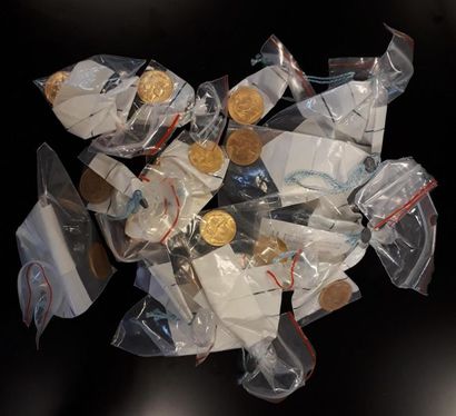 14 monnaies en or 20 FF, dates diverses (sous...