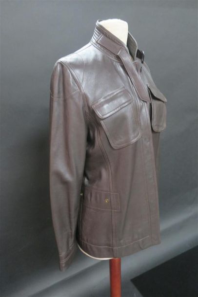 IKKS. Veste en cuir brun. T. 42