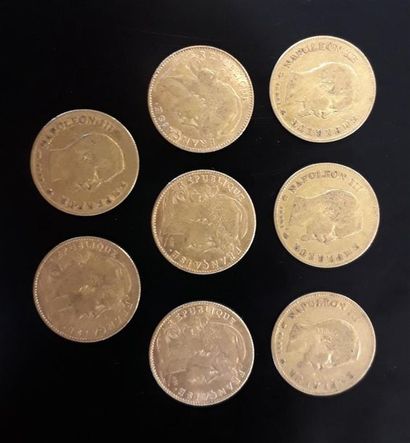 8 monnaies en or: 10 FF dates diverses