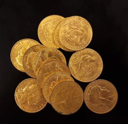 12 monnaies en or: 20 FF coq