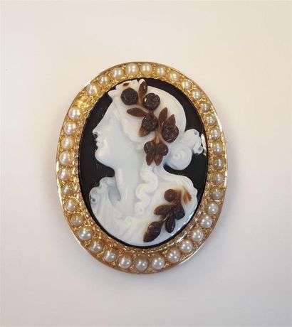 Broche en or sertie d'un camée sur agate...