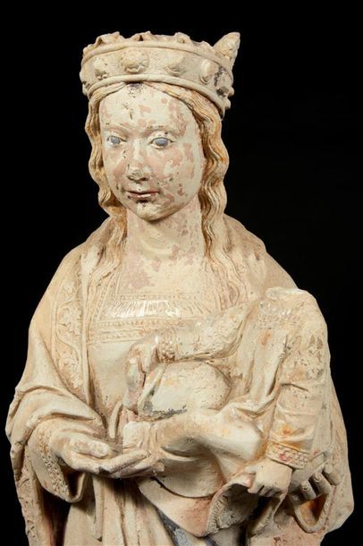 Vierge à l'Enfant en pierre calcaire sculptée...