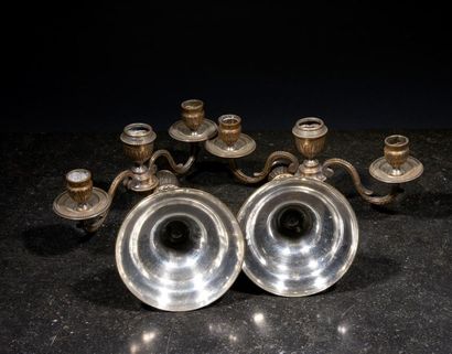 Paire de candélabres en bronze argenté à...