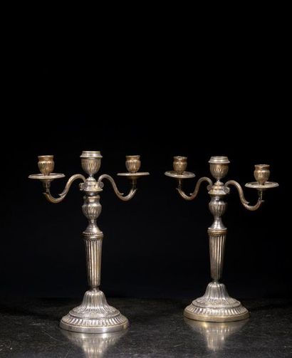 Paire de candélabres en bronze argenté à...