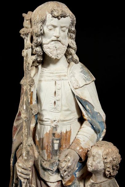 Joseph et l'Enfant Jésus en pierre calcaire...