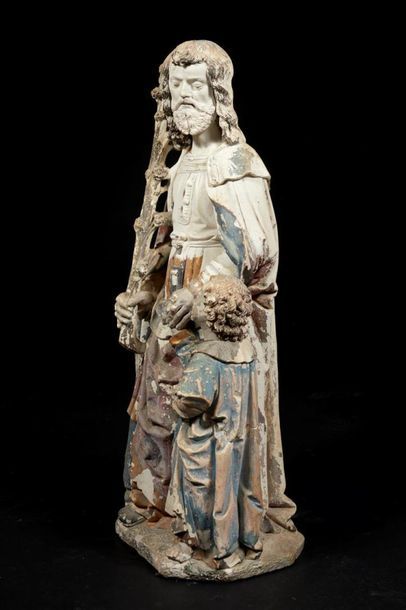Joseph et l'Enfant Jésus en pierre calcaire...