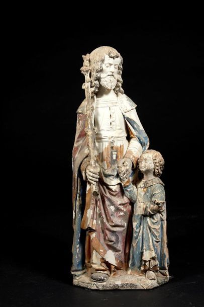 Joseph et l'Enfant Jésus en pierre calcaire...