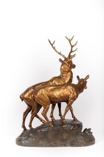 Jules Edmond MASSON (1871-1932)
Cerf et biche
Bronze...