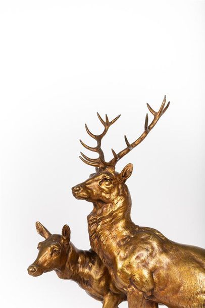 Jules Edmond MASSON (1871-1932)
Cerf et biche
Bronze...