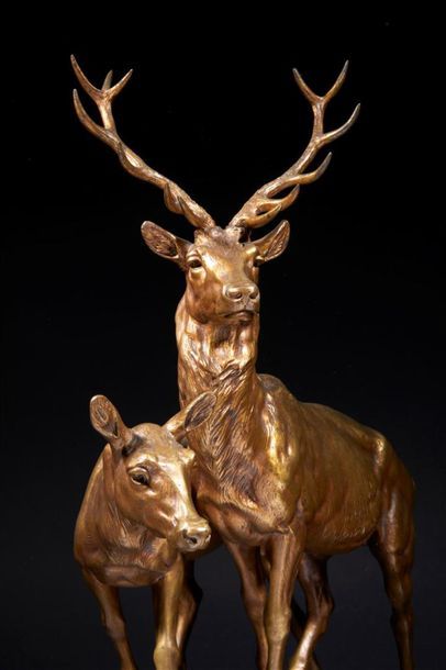 Jules Edmond MASSON (1871-1932)
Cerf et biche
Bronze...