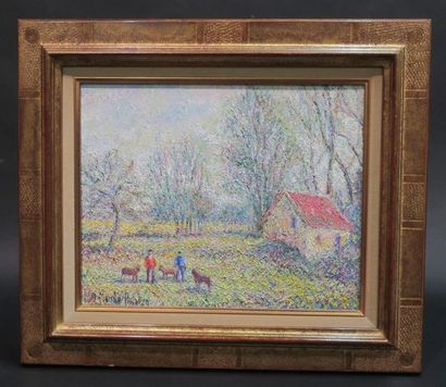 Hugues Claude PISSARRO (Né en 1935)
Les bouviers...